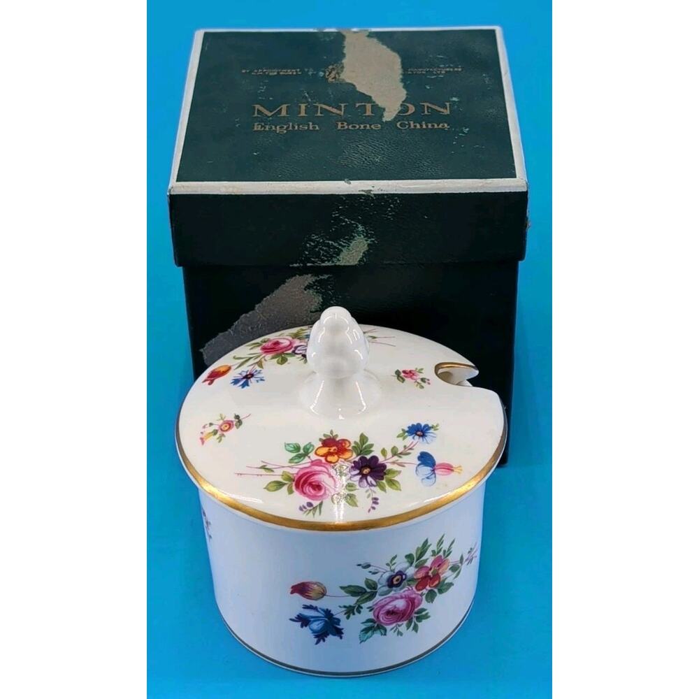 Minton Bone China Jam Jelly Mustard Jar Pot with Lid original box Marlow Pattern